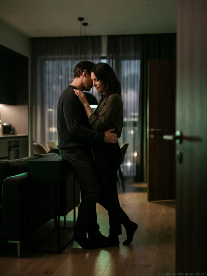 intimate couple in a discreet dating scene showing private and anonymous underground connection