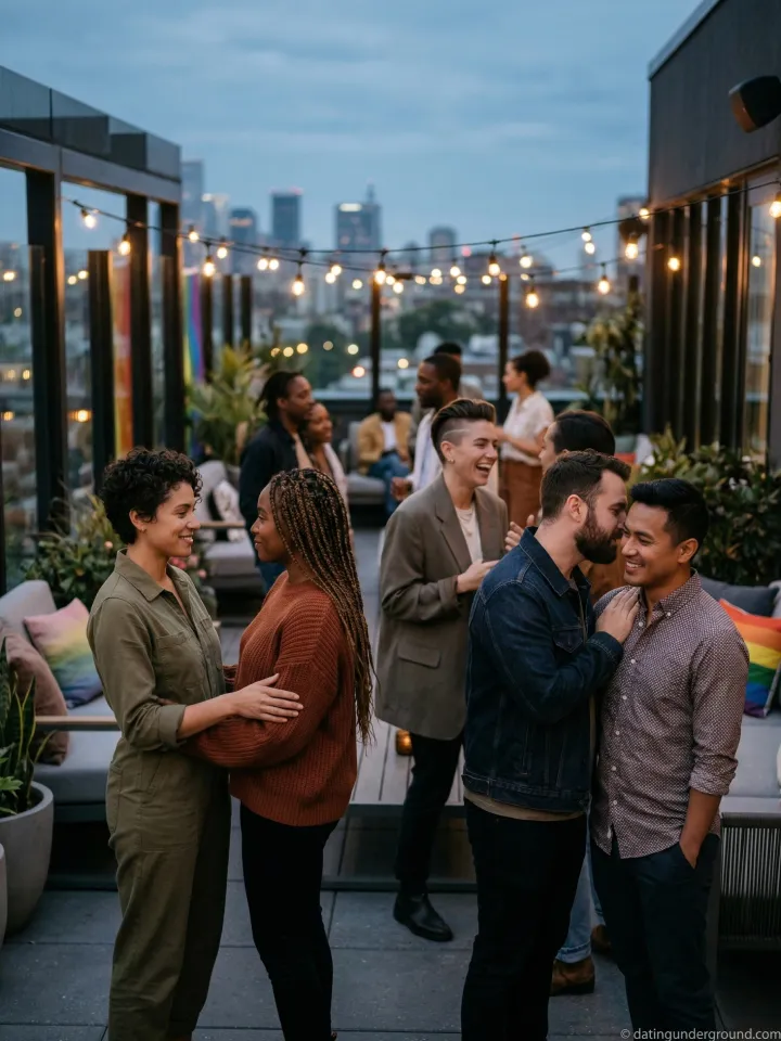 people connecting in an underground dating culture setting with discreet and inclusive interactions